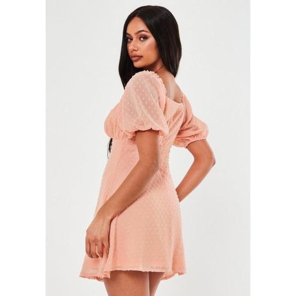 Missguided Dobby Milkmaid Skater Dress Peach Blush Pink Plus Size 14 - Picture 5 of 9